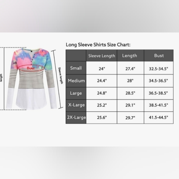 NWT☆Gorgeous Women's Long Sleeve Tie-Dye Colorblock Button Down Henley Tunic - Picture 7 of 14